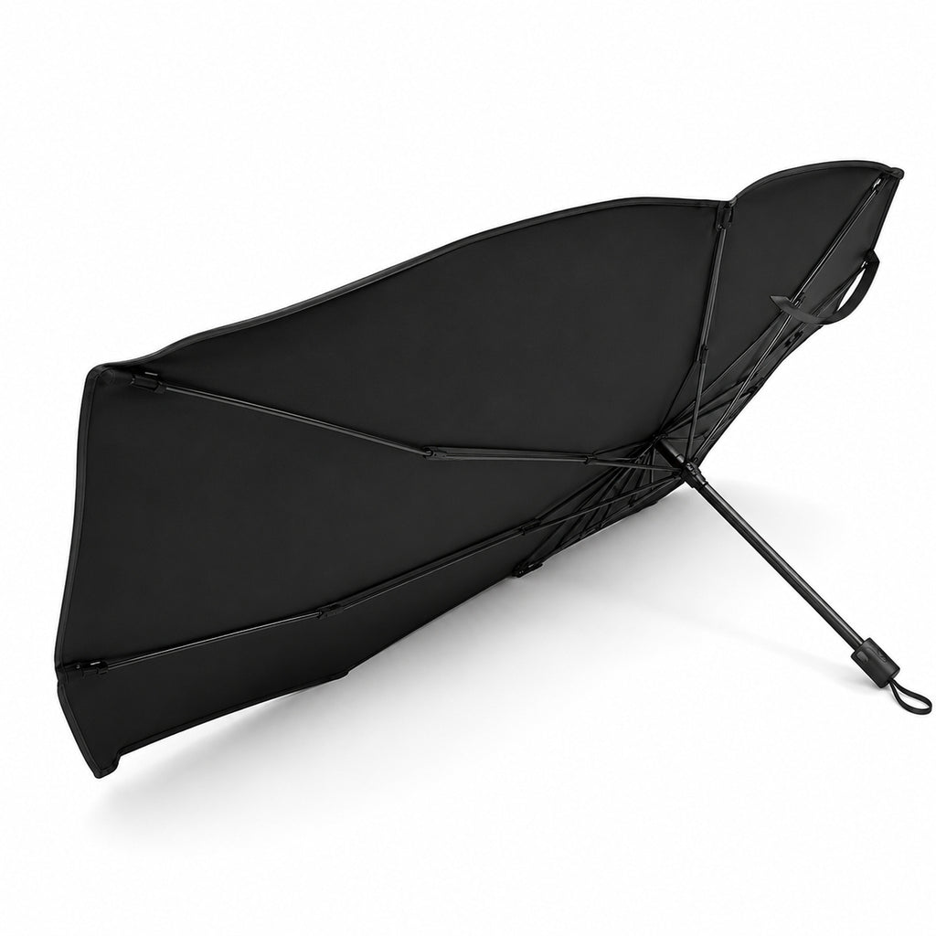 Underside of the Luvenzo AutoShade showing the reinforced rib frame and center handle