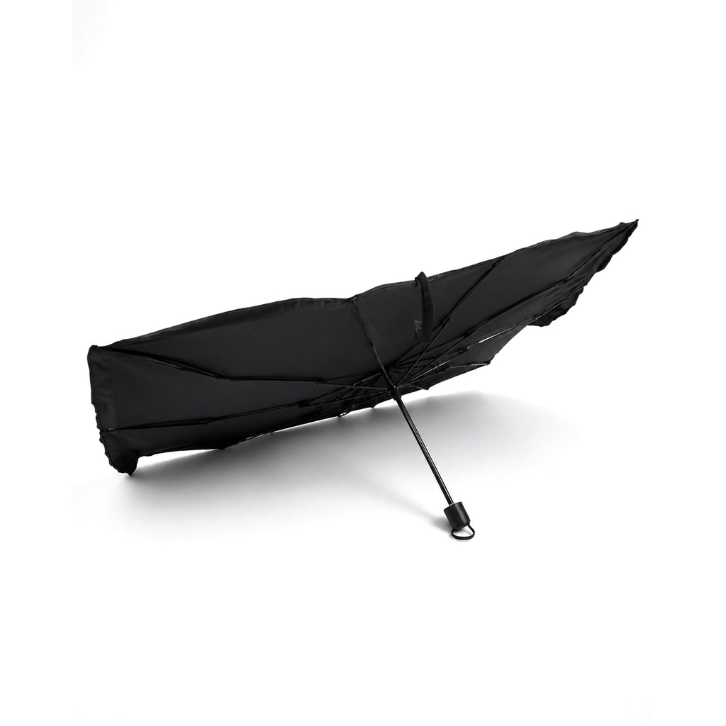 Luvenzo AutoShade folded down to a compact umbrella that fits in the car door pocket