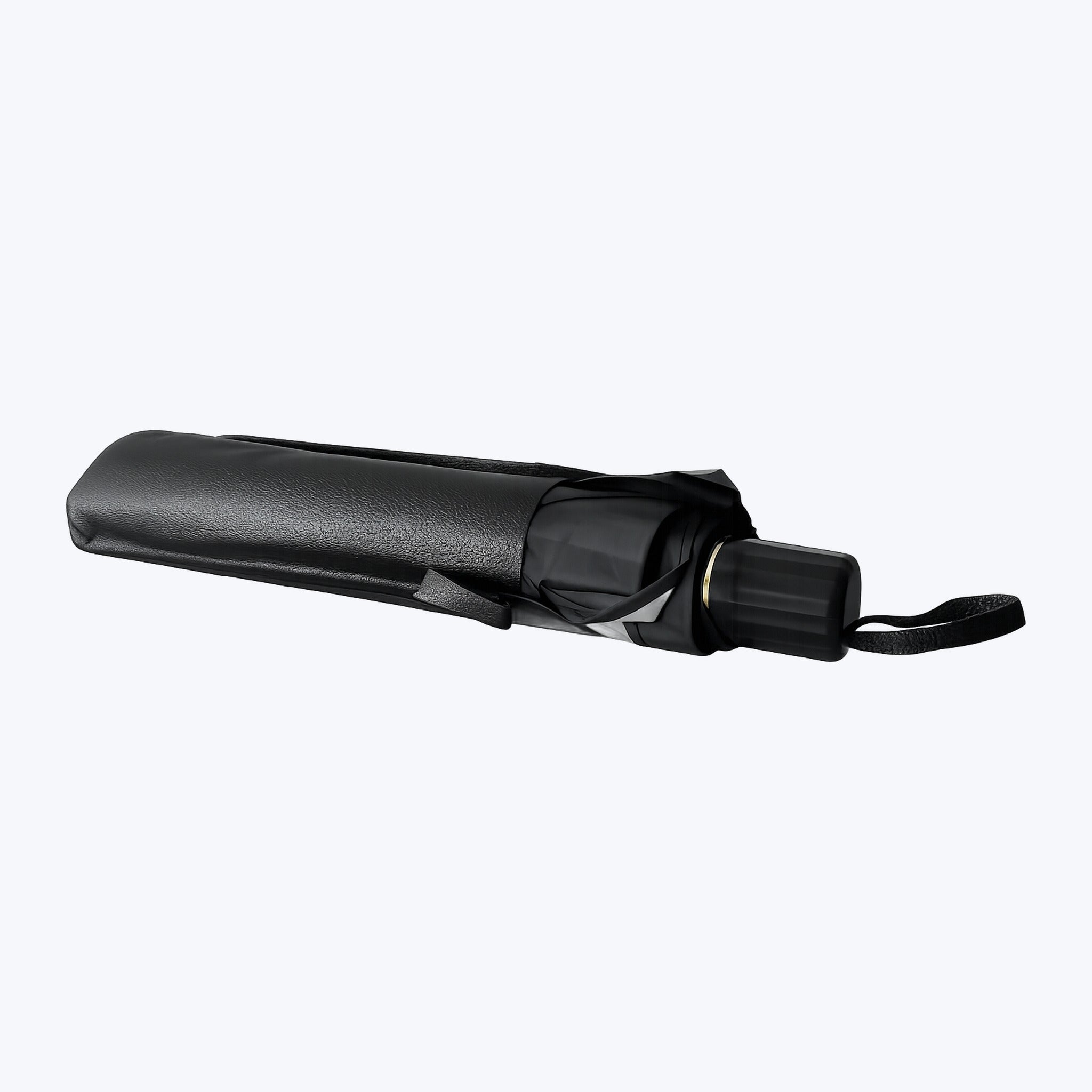 Luvenzo AutoShade folded inside its included leather-feel storage sleeve, compact enough to fit in a car door pocket